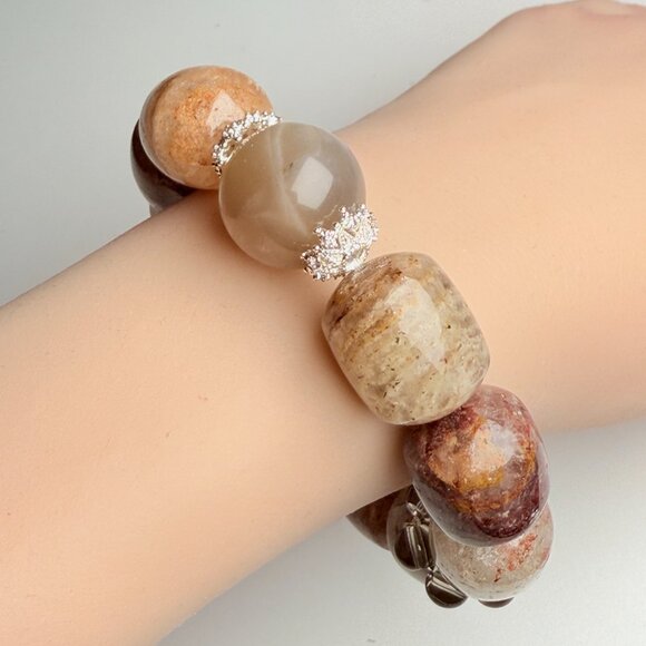 Phantom Quartz Barrel Bead Bracelet with Smoky Quartz - Picture 9 of 10